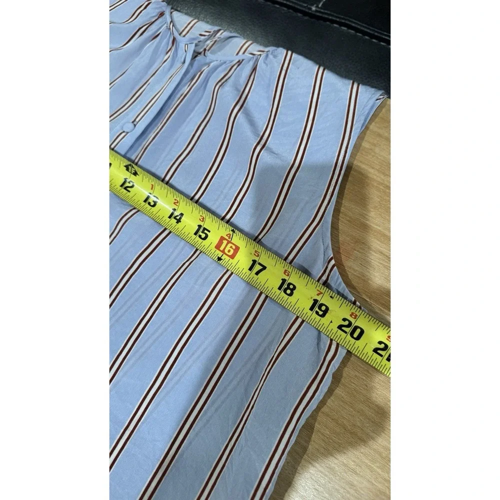 FRAME Denim Blue Striped 100% Silk Sleeveless Tie Neck Blouse Medium LWSH0791‎
